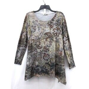 Astrologie Shirt Womens Size M Paisley Floral Beaded Long Sleeve Tunic Top